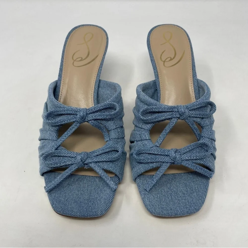 Sam Edelman Pia in Blue Denim Slip On Kitten Heel Sandals - NWT - Picture 9 of 13